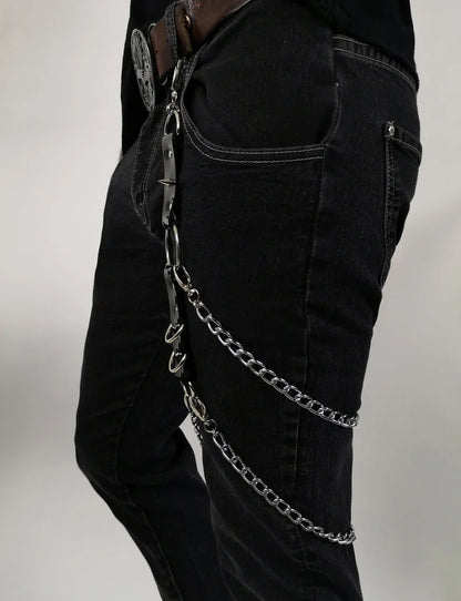 Sexy Punk Chain Leather Belt Gothic  Harness Black Hip Hop Leg Strap Uni PU Leather Rivet Belt Leg Ring Gay Harness Accessory