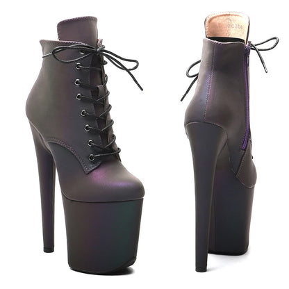 20CM/8inch  Reflective material PU   Platform Ankle Boots y Exotic  pole dance shoes