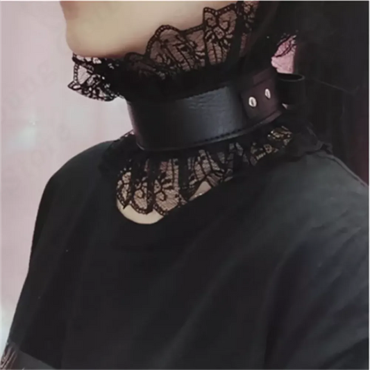 Women  Leather Harness Traction Rope Metal Link Chain Bell Pendant Punk Collar Choker Necklace  Accessories