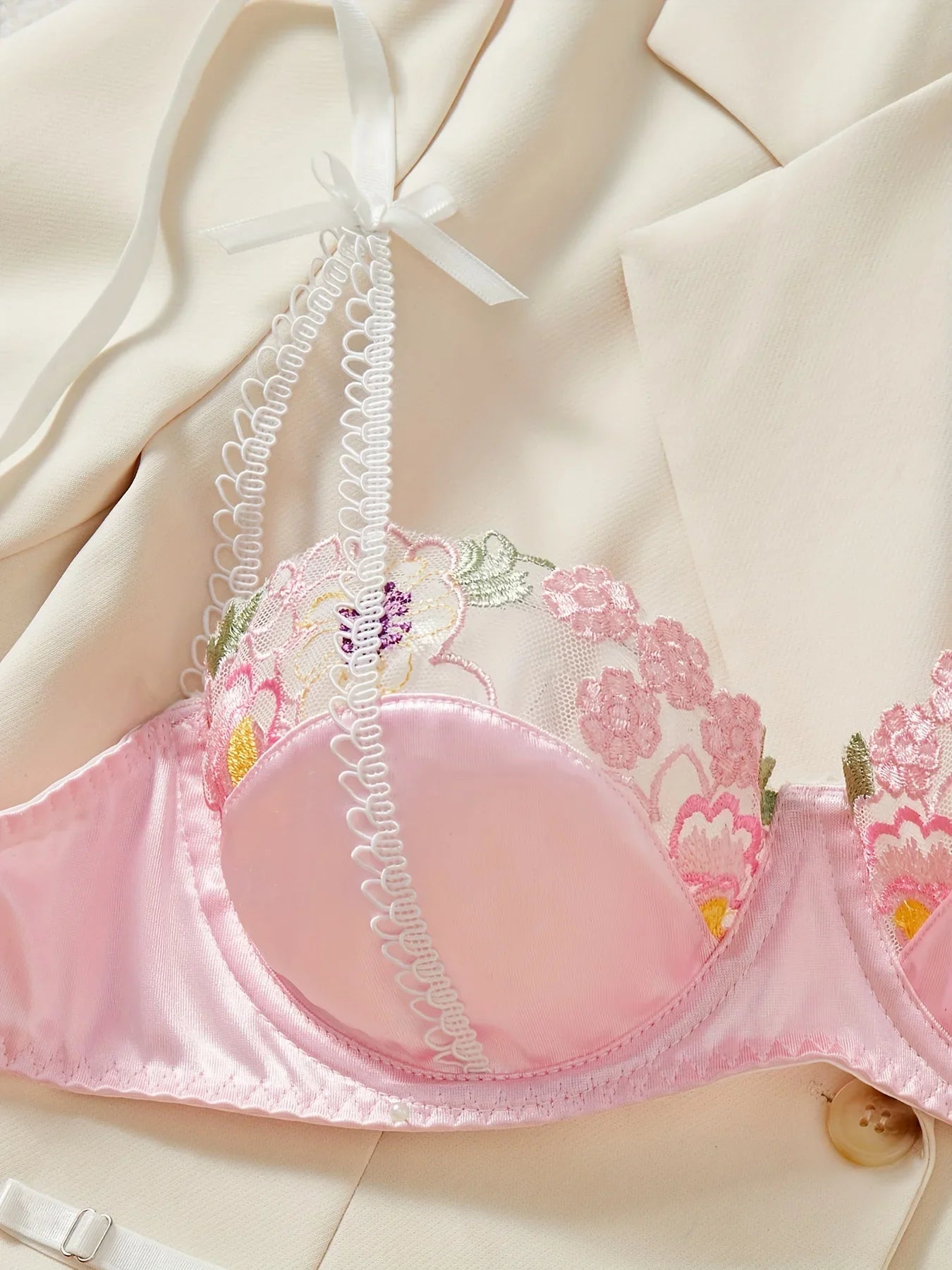 Ellolace Pink Lace Lingerie Sweet Girl Slip Underwear Silk Delicate Embroidery Bilizna Set Sissy Translucent Tulle Intimate