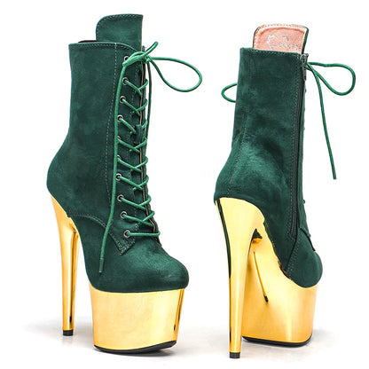 17CM/7Inches Suede with electroplate High Heel platform Boots Closed toe  Pole Dance boot