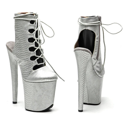 20CM/8inches Snake PU  Trend fashion  High Heel platform  closed toe Pole Dance boots
