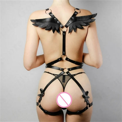 Angel Wings Harness Women Set  PU Leather Garter Belt Gothic Suspender Body  Waist Thigh Strap y Lingerie Cage