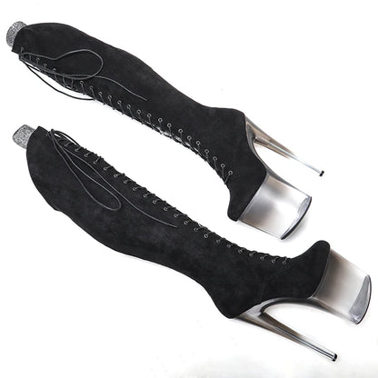 20CM/8inches  suede Pole dance shoes High Heel platform Boots closed toe Pole Dance boot