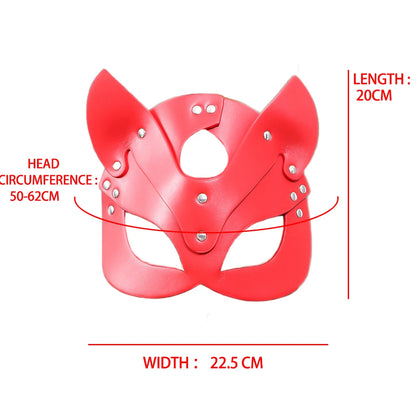 Women  Red  Mask Half Face Cosplay Leather  Party Mask Chain Harness Necklace Masquerade Ball  Punk Fancy Masks