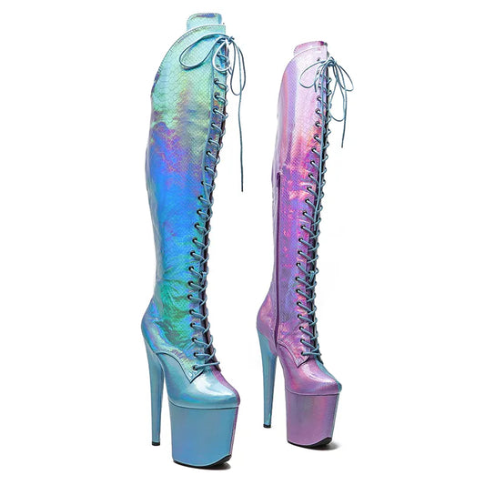 20CM/8inches color matching platform Boots  Knee High Boots For Women Chunky Platform High Boots Party Shoes Ladies 5BY