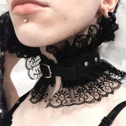 Women  Leather Harness Traction Rope Metal Link Chain Bell Pendant Punk Collar Choker Necklace  Accessories