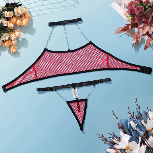 Fishing Net Lingerie With Chain y  Underwear Women Body  Uncensored Intimate  See Through Outfits