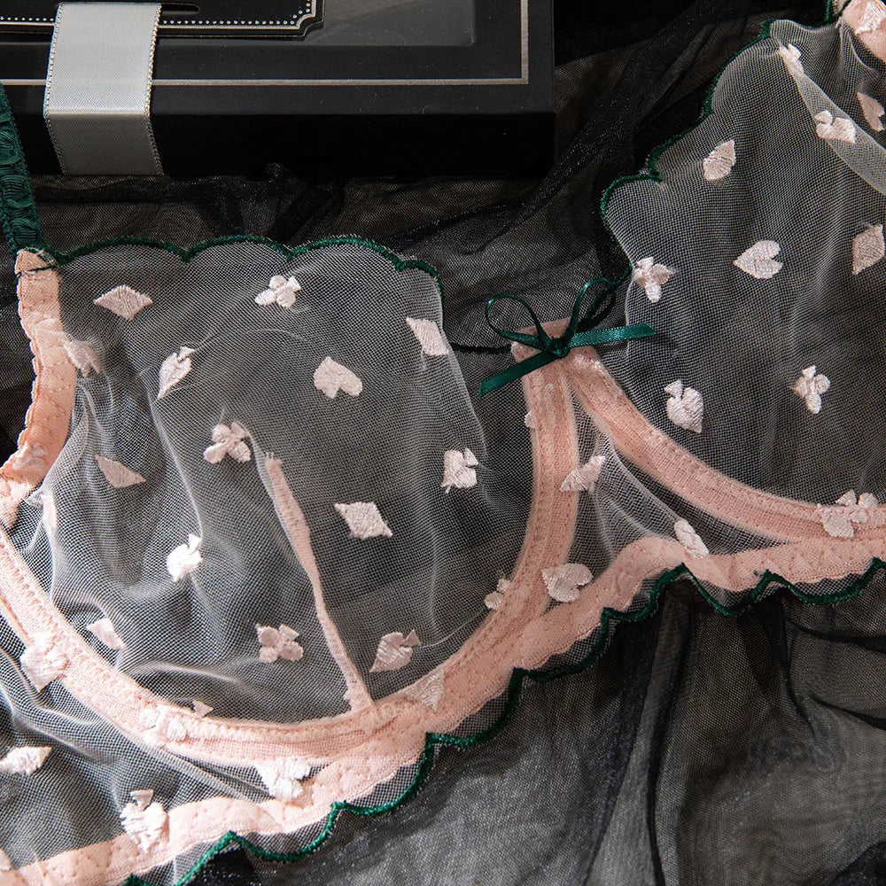 Ellolace Heart Sensual Lingerie Transparent Lace Sexy Push Up Onlyfans Kits Underwear Set Seamless Contrast Color Exotic Sets