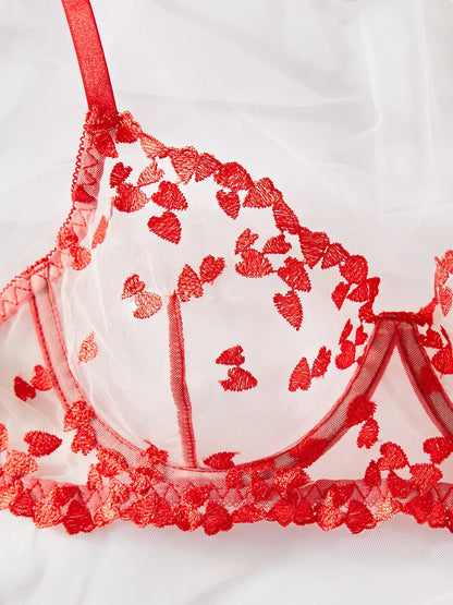 Ellolace Lingerie Women's Underwear Sexy And Hot Heart Embroidery Transparent Bra Attractive Chest Sensual Costumes Uncensored