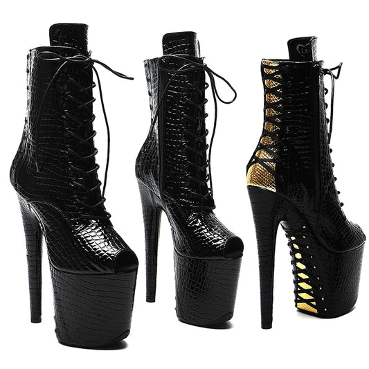 20CM/8Inch Shiny PU  with Gold color Small open toe   Platform disco party High Heels Shoes Pole Dance boot