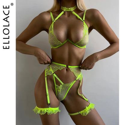 Sensual Romantic Lingeries Transparent Lace Embroidery Hot Girl Underwear See Through Lace Set Half Cup Push Up Outfit