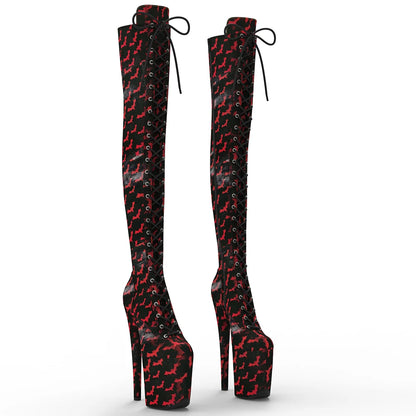 20cm/8inches Bat pattern Women y High Heel Platform Thigh High Boots Pole Dancing Boots
