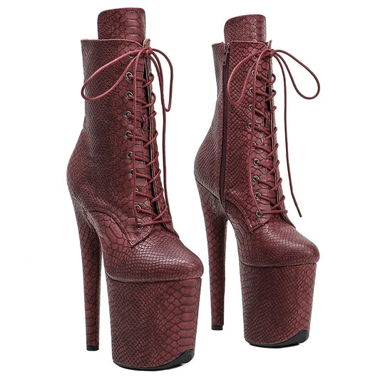 Burgundy Snake PU 20CM/8inches Pole dancing shoes High Heel platform Boots Closed toe Pole Dance boots