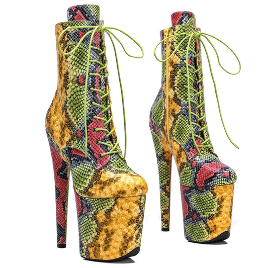 20CM/8Inch  Genuine Leather  Snake upper  Platform disco party High Heels Pole Dance boot