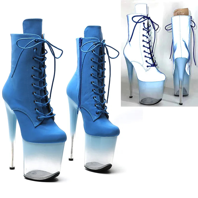 20CM/8inches Night Light upper Transparent gradient color Platform  High Heel platform Pole Dance boot