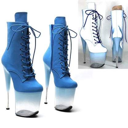 20CM/8inches Night Light upper Transparent gradient color Platform  High Heel platform Pole Dance boot