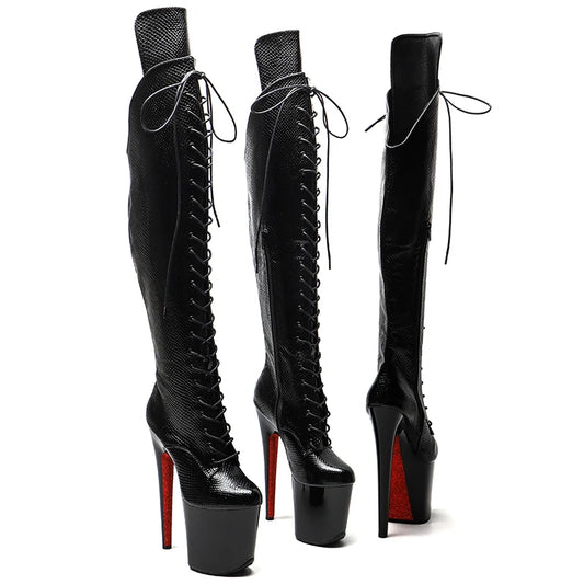 20CM/8inches Snake PU Pole dancing shoes High Heel platform Boots closed toe Pole Dance boots