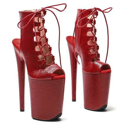 23CM/9inches  Snake   PU   Open Toe Platform   Pole dance shoes High Heels Pole Dance boot