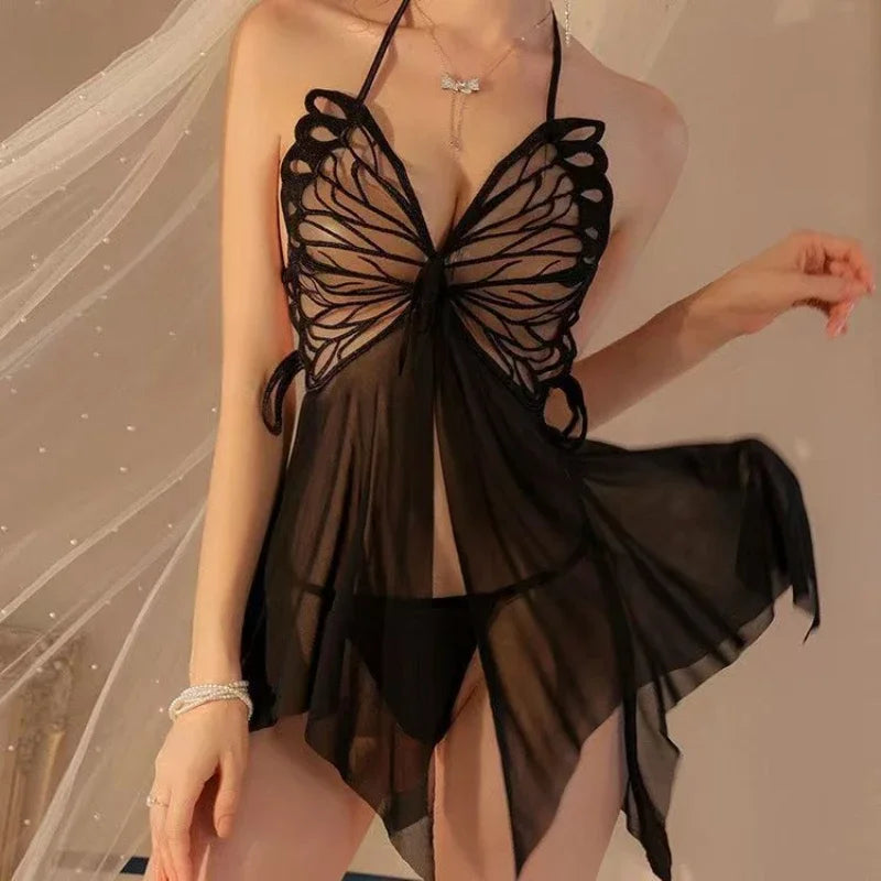 Lingerie en dentelle pour femmes, sous-vêtements pour dames, robe en Perspective, Costume transparent, vêtements de nuit ouverts, body, pyjama pour femmes 