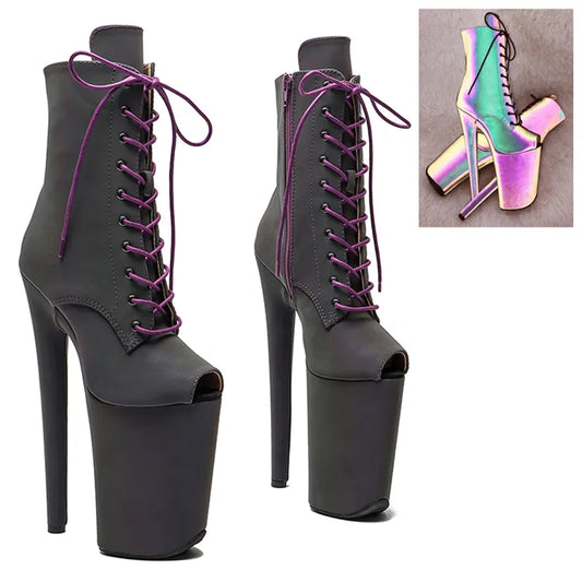 23CM/9inches  Reflective material  PU open toe   Pole dance shoes High Heels Pole Dance boot