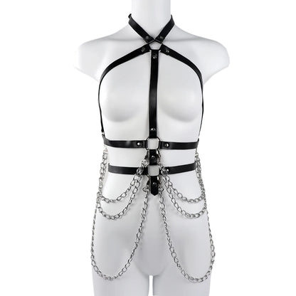 Sexy Body Chain Harness For Women Gothic Belt Lingerie Bra Strap   Pu Leather Chest Cosplay Goth Waist Garter Belts
