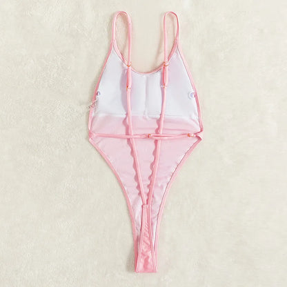 Backless Thongs Swimsuit y One Piece Monokini Brazilian Bathing Suit High Leg Bikinis Beachwear Light Pink Body