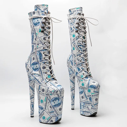 23CM/9inches dollar pattern  Extreme High Heels Platform Boots Lace Up y Pole Dancing Ankle Boots women boot 4B
