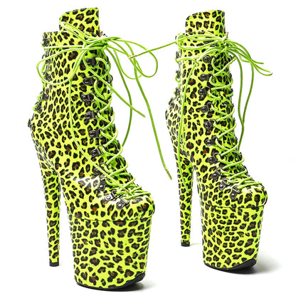 Leopard PU Upper 20CM /8inch High Heel Exotic Platform Pole Dance Boots