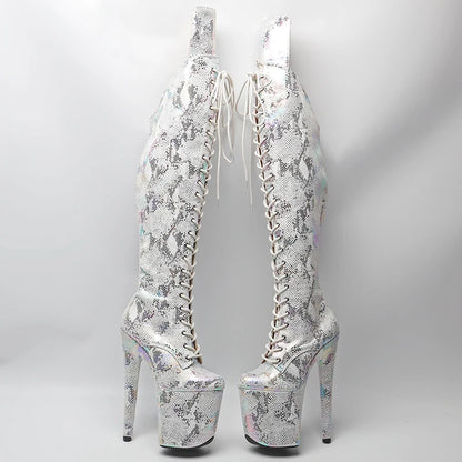 20CM/8inches Snake Upper Pole dancing shoes High Heel platform Boots closed toe Pole Dance boots
