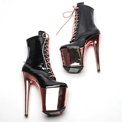 20CM/8inches Black Patent PU Upper Champagne Color Platform Pole Dance Shoes High Heels Pole Dance Boot