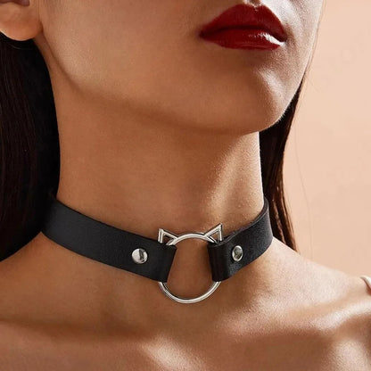 Punk Cat  Choker Necklaces PU Leather Little Devil Collar for Women Gothic Jewelry Cosplay Accessories Harajuku Party Gift