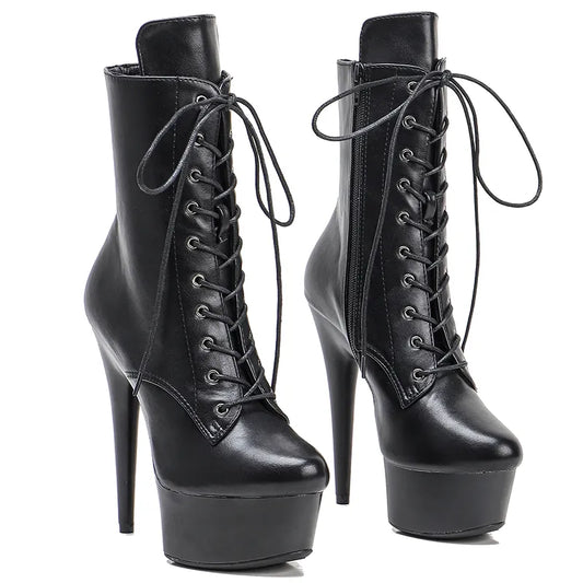 Black matte  PU Upper 15CM/6Inch Women's Platform party High Heels Shoes Pole Dance shoes