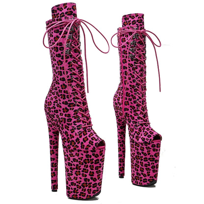 23CM/9inches   Leopard Suede Open toe  Pole dance shoes High Heels Pole Dance boot