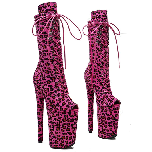 23CM/9inches   Leopard Suede Open toe  Pole dance shoes High Heels Pole Dance boot