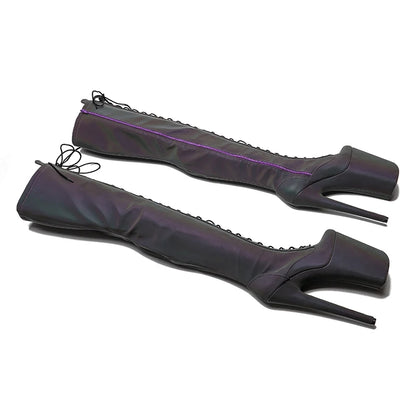 23CM/9inches Reflective material PU  fashion  lady  High Heel platform  Pole Dance boots