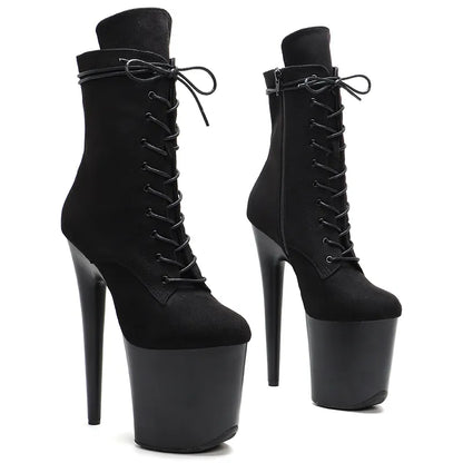Black 20CM/8inches Pole dancing shoes High Heel platform Boots closed toe Pole Dance boots