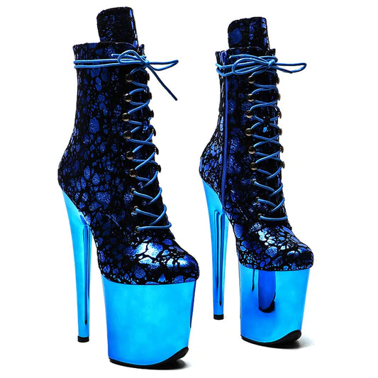 20CM/8inches Suede Upper lady ankle boots High Heel Electroplate  platform Pole Dance boot