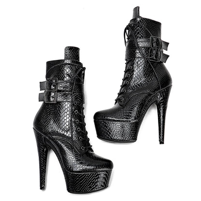 15CM/6Inches Snake upper High Heel platform Boots Closed toe  Pole Dance boot
