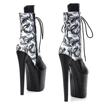 20cm/8inches PU upper  Small open toe   High Heel platform   Pole Dancing boots