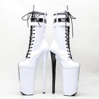 26CM/10inches  Black with white color  patent PU y exotic High Heel platform party shoes Pole Dance boot