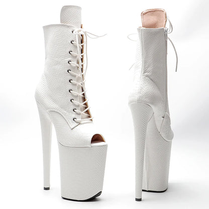 White color Snake PU 23CM/9inches open toe  Pole dancing platform Pole Dance boots