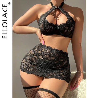 Ellolace Sexy Lingerie Pack Women With Stocking Push Up Halter Bra See Through Skirt Sissy Onlyfans Kit Fancy Underwear 18