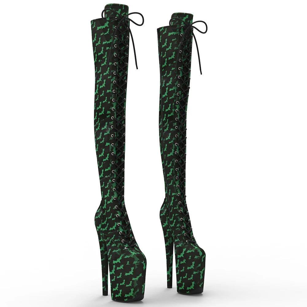 20cm/8inches Bat pattern Women y High Heel Platform Thigh High Boots Pole Dancing Boots
