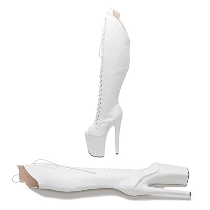 23CM/9inches  matte PU upper y boots Open Toe High Heels Platform Pole Dance shoes  knee high boots  5B