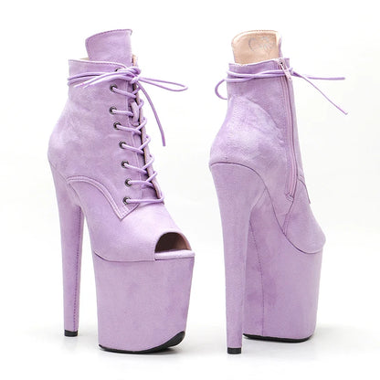20CM/8Inch Suede open toe lace up  boots  High Heels  platform Ankle Boots y  Stripper Shoes Pole Dance boot 2B