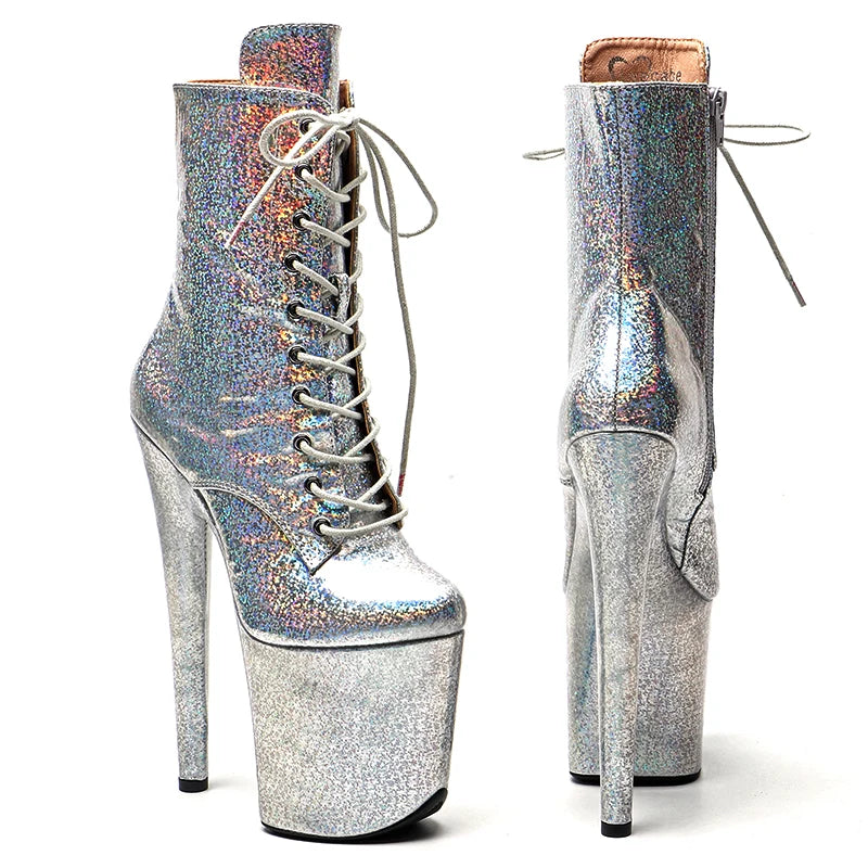 20CM/8inches Shiny PU  Pole dancing shoes High Heel platform Boots closed toe Pole Dance boots