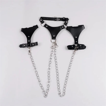 Harnais en cuir PU noir, chaîne de taille en métal, Punk Goth y, chaîne de Lingerie ajourée, corps à bretelles, Harajuku Dance Rave 