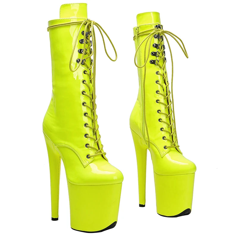20CM/8Inch shinny Patent  upper  lady fashion  boots   for  party  Platform  High Heels Pole Dance boot