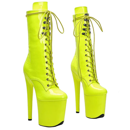 20CM/8Inch shinny Patent  upper  lady fashion  boots   for  party  Platform  High Heels Pole Dance boot
